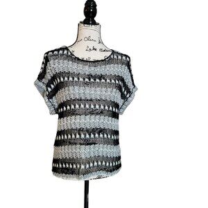 Chico's Black and White Open Knit Woven Top - Size S